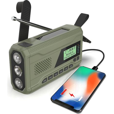 Radio DAB/FM portable, radio solaire à dynamo 4000 mAh, radio à manivelle solaire, radio solaire de survie avec chargeur USB et alarme SOS d'urgence, réveil (1/5)