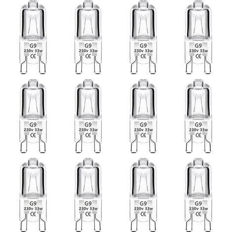 12er-Pack G9-Halogenkapsellampen, 33 W, 230 V, dimmbar, 460 lm, warmweiß (2700 K), G9-Sockel, für Backöfen, Kronleuchter, Gartenleuchten und Schrankbeleuchtung (1/5)