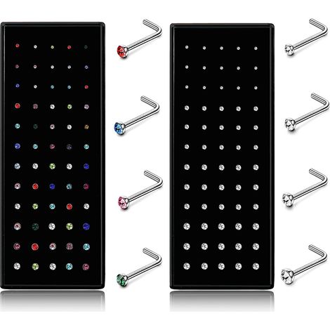 Lot de 120 Clous Nez, Acier Chirurgical, L, Droit, Hypoallergenique, Zircon, AAAA+, Bijou, Nez (1/5)