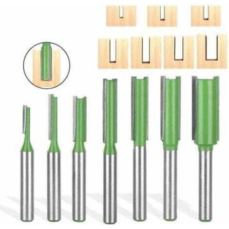7 Pièces Fraise Droite Defonceuse, Routeur Droite à Simple Duble Flûte à Bois, fraise defonceuse 6mm, pour Bois Carbure de TungstèNe Outil de Travail Du Bois (1/5)