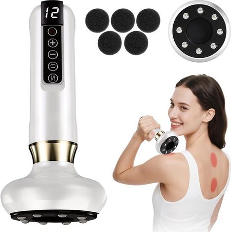 Appareil de Ventouses Électrique - Blanc - Massage sous Vide Anti-Cellulite - Guasha Électrique Réglable à 12 Niveaux - pour le Ventre, la Taille, (1/5)