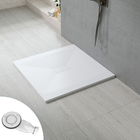 AQUALAVOS Duschwanne Flach Quadratisch SMC Steinoptik 100x100 cm Weiß zuschneidbar mit Ablaufgarnitur Duschtasse (1/5)