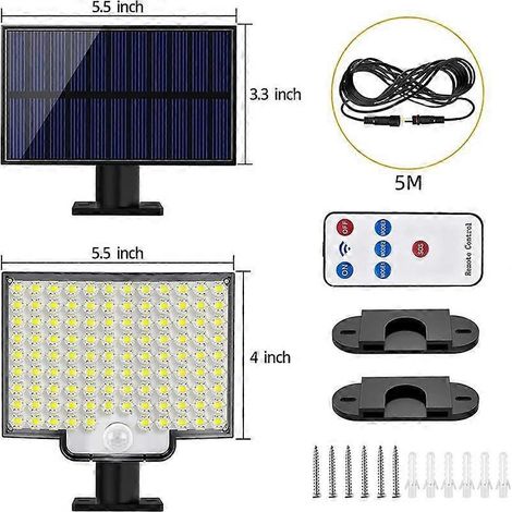106 LED-zonnelampen voor buiten met bewegingssensor, IP65 waterdicht, 120° stralingshoek, solar tuinwandlamp met 5 meter kabel (1/4)