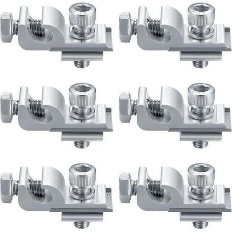 6pcs Standard Solar Panel Grounding Clamp Kit, Solar System Installation Kit, Mounting Bracket Clamp, Solar Panel Grounding Terminal (1/4)