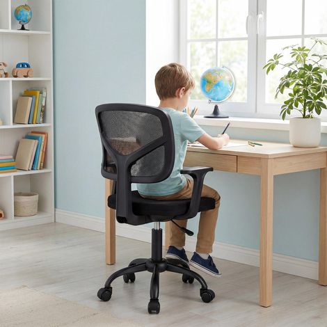 Bonne Posture Chaise de Bureau Enfant Hauteur Réglable 80-92 cm Fauteuil Pivotant Dossier Mesh Respirant 3-10 Ans Noir (1/5)