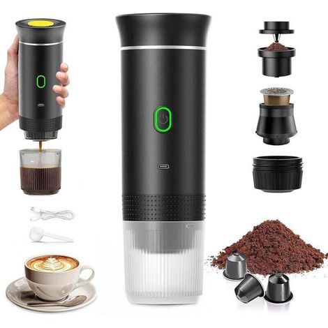 Cafetera portátil 3 en 1 – Compatible con cápsulas y café molido – Calentamiento rápido de 12 V – Extracción inteligente – Para camping y oficina