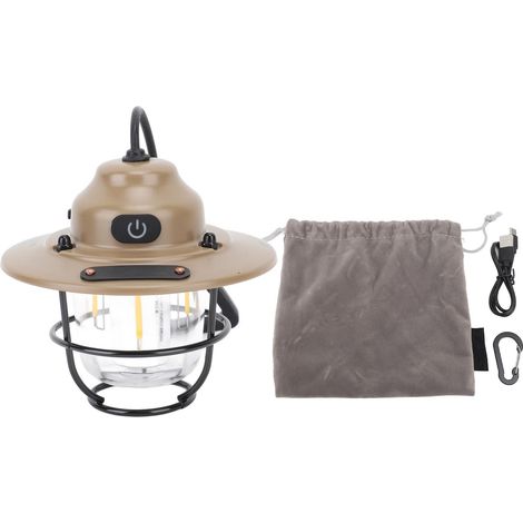 Wasserdichte LED-Campinglampe, 1200 mAh, 2,0 W, stufenlos variable Helligkeit, Vintage-Stil, wiederaufladbar, zum Wandern und Angeln, sandfarben. (1/5)