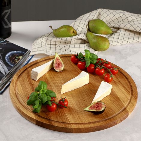 Plateau de service en bois rond 40 cm fromages pizzas (1/4)