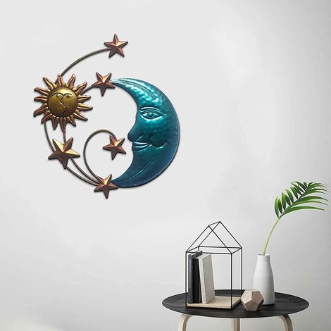 Litzee – Decorazione murale in metallo a forma di sole e luna – Scultura 3D in ferro battuto – Finitura oro e bronzo – Resistente agli agenti atmosferici – Per uso interno ed esterno (1/5)