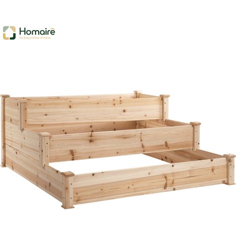 HOMAIRE Hochbeet 3-stufiges Pflanzenbeet aus Natur Tannenholz für Balkon & Garten