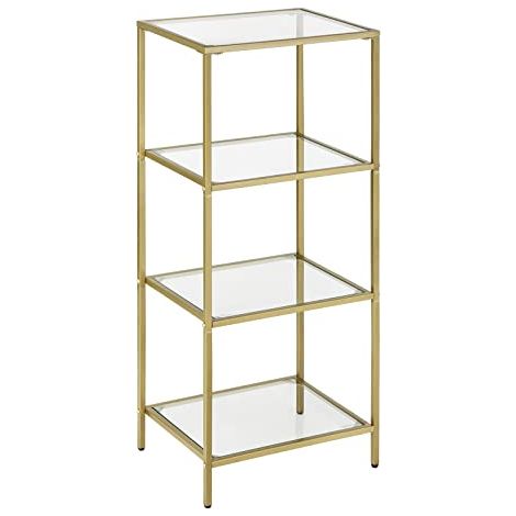 Etagère de salle de bain, étagère en verre trempé, meuble de rangement à 4 niveaux, solide, facile à monter, pour salon, chambre, bureau, doré LGT28G (1/5)