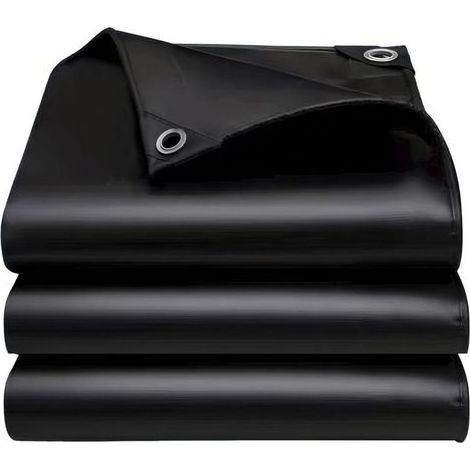 Bâche imperméable robuste 3x4m, bords renforcés, résistante aux UV, adaptée au camping, aux toits et autres emplacements extérieurs, noire. (1/5)