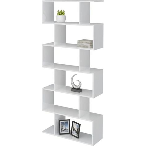 Dmora - Libreria Alowha, Mobile con ripiani, Biblioteca da ufficio, 100% Made in Italy, cm 80x25h192, Bianco lucido