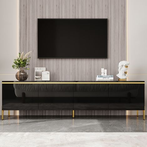 Mueble TV con 4 puertas negro brillante 170 cm OKMYHOME (1/5)