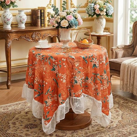 Nappe décorative en dentelle orange, petite table de chevet, table basse, nappe décorative (90x90cm) (1/5)