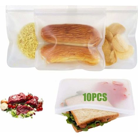 Sac de Conservation des Fruits, Triomphe10Pcs Sac à Sandwich Etanche, Sacs de Congélation Etanches, Sacs de Rangement Nourriture Réutilisables, pour Stockage des Viande, Fruits, Légumes (3 Tailles) (1/5)