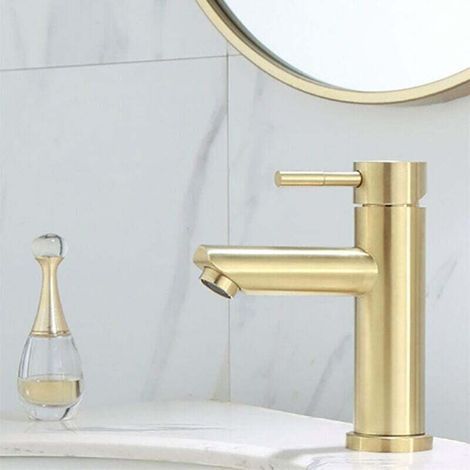 Robinet Lavabo Doré pour Salle de Bains, Mitigeur de Lavabo Design Moderne, Robinet de Lavabo en Acier Inoxydable Résistant à l'usure, Mousseur Remplaçable, Robinettrie Or (1/3)