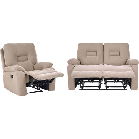 Set divano reclinabile in tessuto moderno con poltrona a 2 posti beige Bergen (1/5)