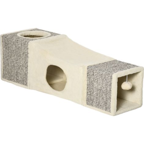 Túnel para gatos con pelota de juego, juguete para gatos, túnel de juego hecho de sisal, marrón+beige, 98x30x30 cm. Disponible en tienda. (1/5)
