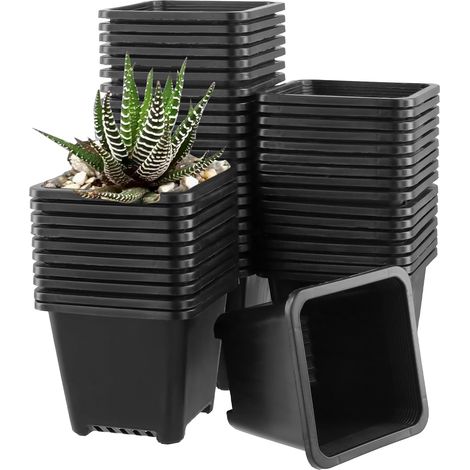100 Pcs 10cm Square Plastic Plant Pots Nursery Pots Small Flower Pots for Plants, Succulents, Seedlings, Transplanting (1/5)