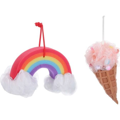 Éponge de bain arc-en-ciel 2 pièces pour enfants, exfoliante pour la douche (1/5)