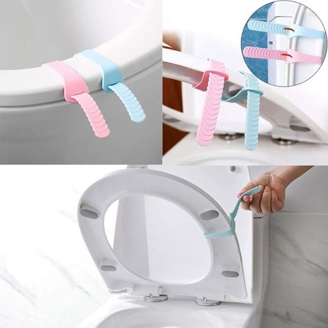 Innovativer WC-Sitzheber und hygienischer WC-Sitzgriff, ideal für Badezimmer, Hotels und Privathaushalte. Je zwei Stück in Blau und Rosa.