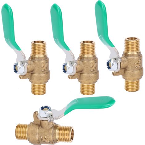 4 robinets à tournant sphérique 1/4 pouce, double filetage extérieur renforcé, laiton, vanne d'arrêt pour tuyauterie d'eau, système de plomberie (1/5)