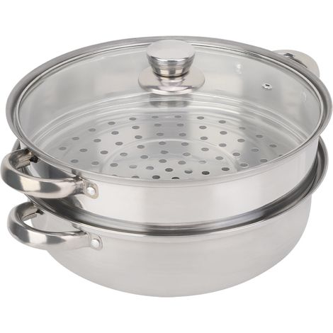 Casserole vapeur à deux compartiments en acier inoxydable de 27 cm (11 po) avec bain-marie. (1/5)
