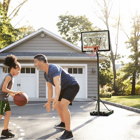 Canestro da basket da esterno regolabile 255-305 cm con ruote, nero DESVIAE (1/4)