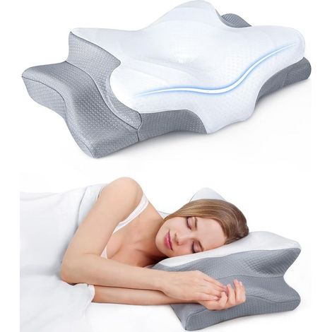Oreiller cervical réglable, tissu rafraîchissant, conception ergonomique, mousse à mémoire,pour dormir sur le côté, sur le dos ou sur le ventre (1/5)