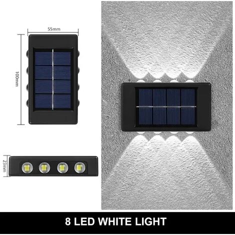 (8 LED blanches) Applique murale solaire extérieure 12 LED étanche pour jardin, cour, balustrade, lampe d'ambiance décorative, lampe solaire à éclairage indirect (1/5)