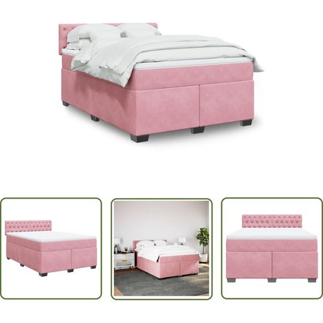vidaXL Sommier à lattes de lit avec matelas Rose 160x200 cm Velours (1/5)