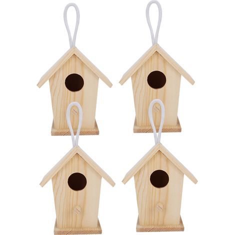 4er-Set Mini-Vogelhäuser aus Holz zum Aufhängen, ideal für Garten und Balkon (1/5)