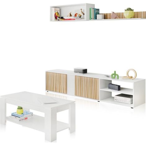 Pack salón con mesa de centro Alix Plus Blanco Artik (Blanco Mate) - Natur (ancho) x 40cm (alto) (1/5)