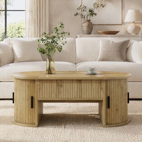 Mesa de centro elevable 100x50x40,5 cm MDF roble con almacenaje FloraGrace (1/5)