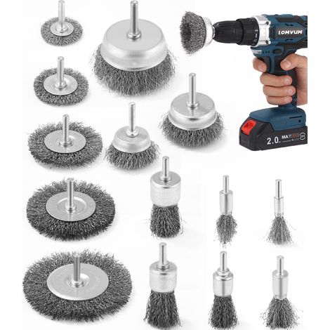 Lot de 14 Brosses Métalliques, Brosse Metallique pour Perceuse Queue de 6 mm (1/5)