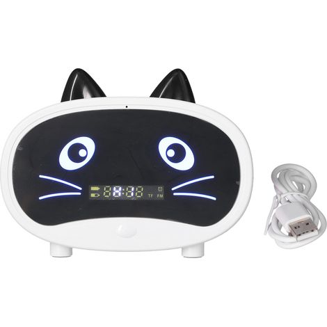 Niedlicher Mini-Lautsprecher im Katzenohren-Design, Dual-Smart-Alarm für Büro und Schlafzimmer, Weiß
