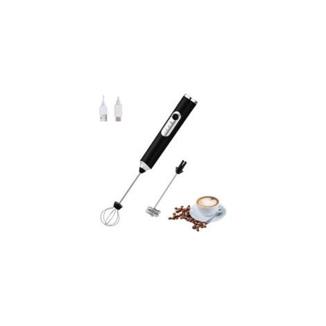 Mousseur à lait électrique portable - 1 pc, 2 têtes fouet mélangeur USB rechargeable 3 vitesses, Pour latte cappuccino œuf - Noir (1/5)