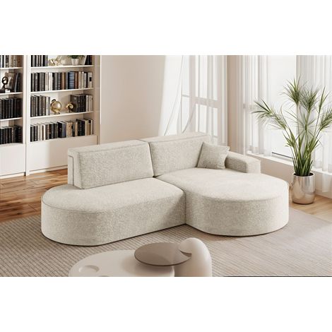 Ecksofa Schlafsofa Sofa VENEDIG Stoff Arena Creme Ottomane Rechts (1/5)