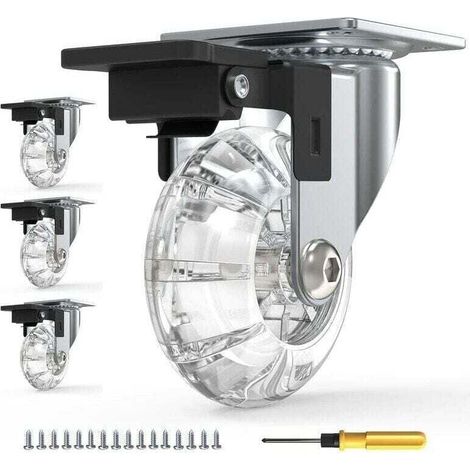 Lot de 4 Roulettes Pour Meubles avec Freins,Roulettes Pivotante Rotation à 360°,Jusqu'à 600KG,sans Traces au Sol,Vis Incluses,de (1/4)
