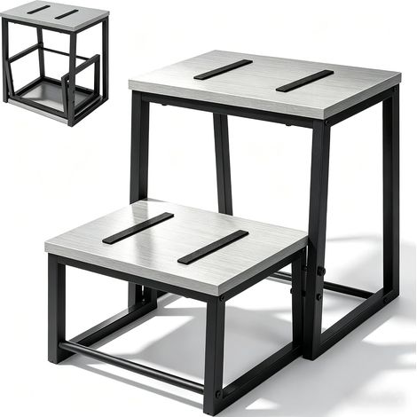 3-en-1 Marche Pied Bois 2 Niveaux Marche Pied Enfant Pliable Gris Marchepied Antidérapant, Marche Pied 2 Marches Capacité 500 Lb, Escabeau 2 Marches Tabouret Enfant pour Salle Bain Cuisine (1/5)