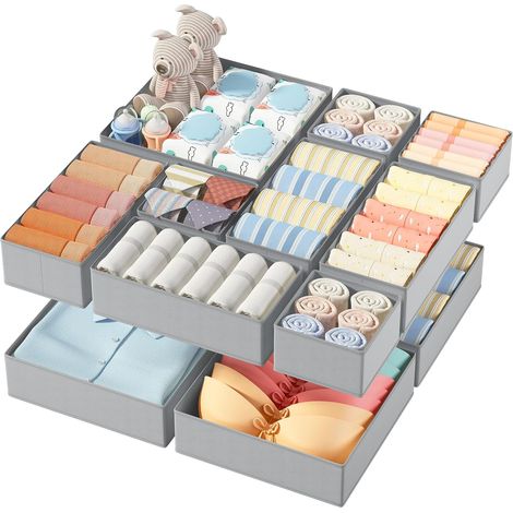 Lot de 12 Boites Rangement Non-tissé, Organiseurs tiroir Pliable et Respirant, Tiroir Ideal pour Soutiens-Gorge, Sous-Vêtements, Gris Classique (1/5)