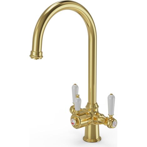 3-in-1 Instant Boiling Water Tap Kitchen Cold Hot Filtered Traditional Brass (1/5)