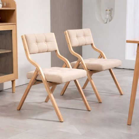 Lot de 2 chaises pliantes bois avec coussin kaki cuisine ou bureau (1/5)