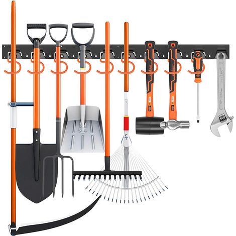 Système de rangement réglable de 64 pouces, organisateur d'outils mural, support pour manches de balai et de serpillière, pelle, râteau, balai, etc. (1/4)