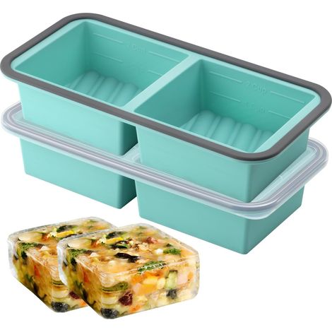 Plateaux de congélation en silicone de 500 ml avec couvercle, récipients pour la préparation des repas - Lot de 2 Silicone de qualité alimentaire, sans BPA, moule à congeler pour soupes, ragoûts, sau (1/5)