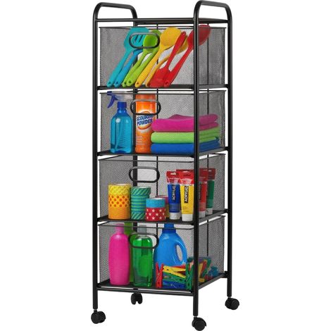 Relaxdays Rollwagen, 4 Schubladen, Metall, HxBxT: 92,5 x 32 x 33 cm, 4 Rollen, Küche, Bad, Beistellwagen, schwarz