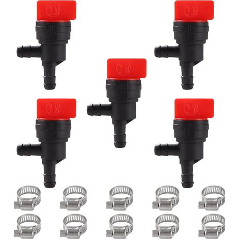5pcs Fuel Stop Valves 1/4" 90 Degree 6-8mm Plastic Fuel Line Valves with 10pcs Clamp for Lawnmower (1/5)