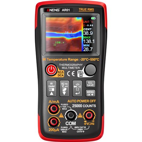 Multímetro térmico inteligente AR01, resolución de 32×32, 25 000 cuentas, comprobador de voltaje y corriente CA/CC 2 en 1, 250 MΩ, con pantalla TFT. (1/5)