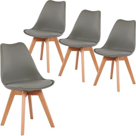 Esszimmerstühle Skandinavisch Retro 4er Set Grau mit Holzbeinen (1/5)